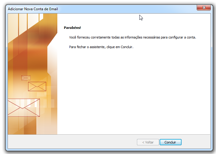 Para adicionar uma conta de email no Outlook - Concluir